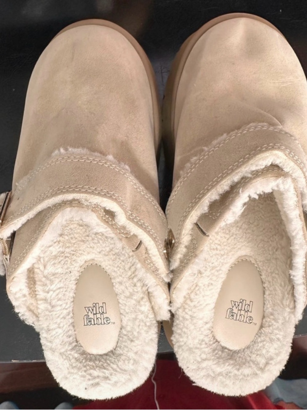 wild fable Women's Cream Suede Shearling Slip-On Mules
